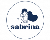 Logo du restaurant Sabrina : cercle bleu, silhouette et nom “sabrina”.